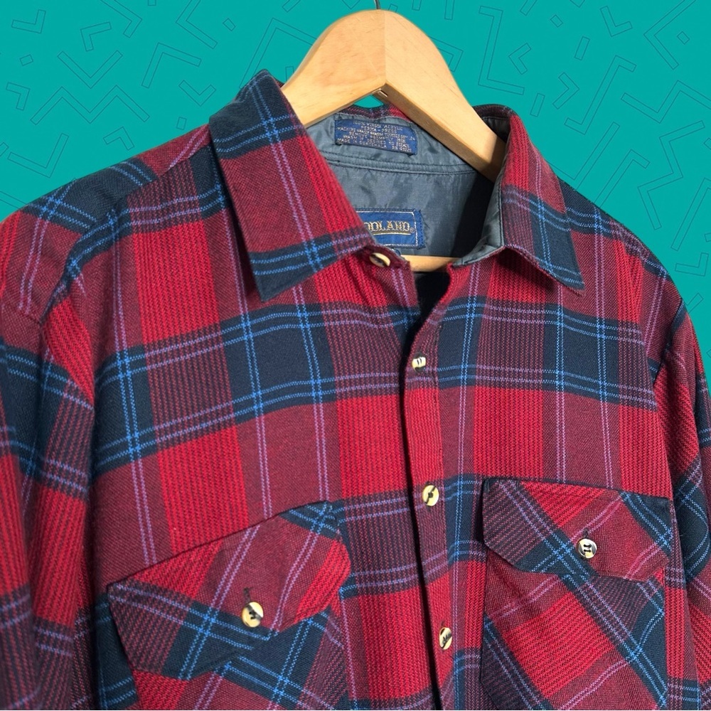 Vintage Woodland Wool Plaid Button-Up flannel Shirt